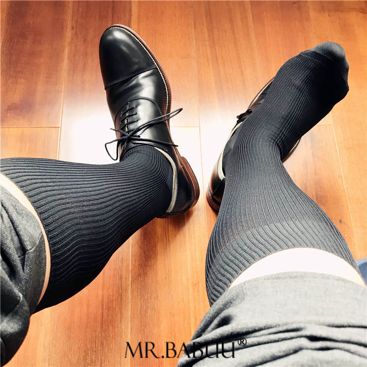 Deodorant and Moisture Wicking Silk Socks Spring Winter Men Business Socks 1 Pair/lot Striped Nylon Soft Formal Dress Suit Long Socks