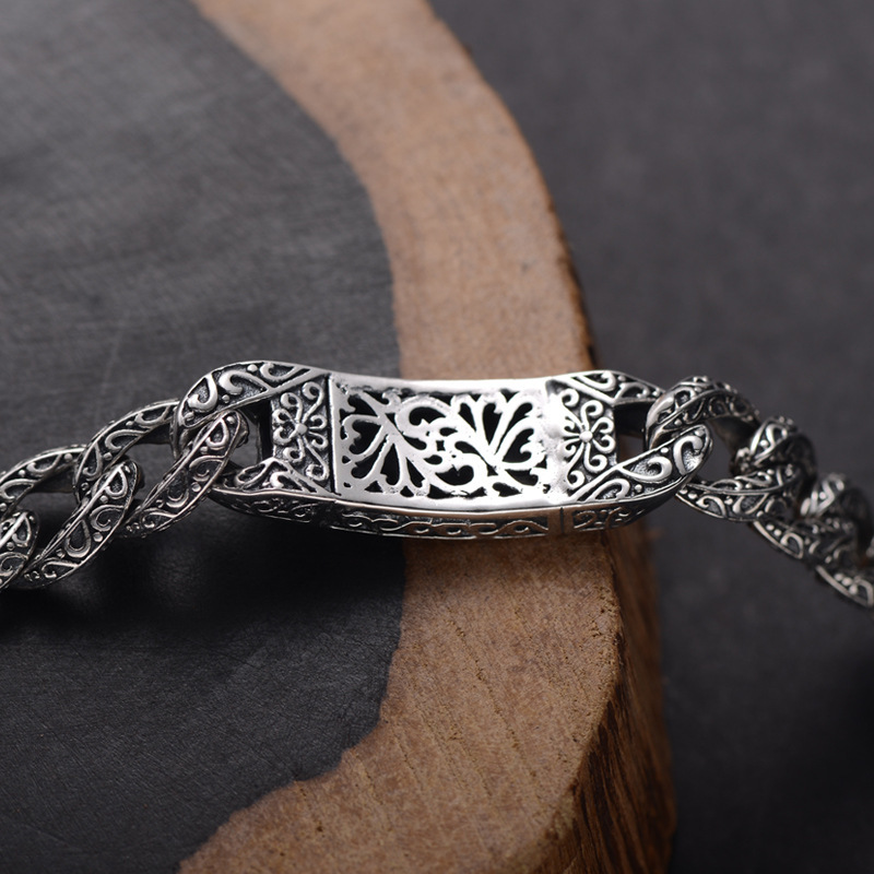 Link Chain 925 Sterling Silver colour Mens Personality Bracelet Thai Retro Domineering Punk Tide Bracelet Pattern Whip