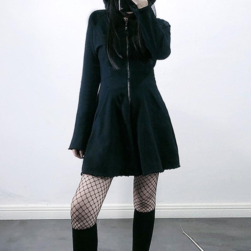 Rosetic Gothic Black Hooded Women Dresses 2020 Spring Hoodie Dress Embroidery Pocket Zipper Women' Robe Femme Streetwear
Rosetic Gothic Black Hooded Women Dresses 2020 Spring Hoodie Dress Embroidery Pocket Zipper Women' Robe Femme Streetwear