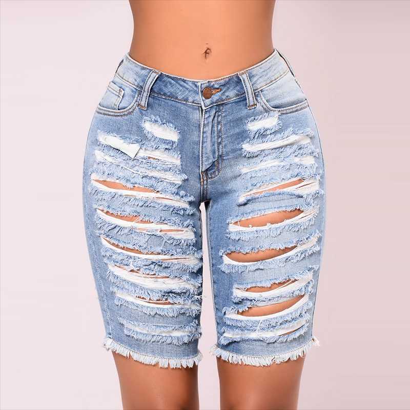 Denim Shorts Ripped Low Waist Women Summer Plus Size Hole Cut Out Knee Length Shorts Jeans Female Stretchy Short Denim Pants, Blue 
Denim Shorts Ripped Low Waist Women Summer Plus Size Hole Cut Out Knee Length Shorts Jeans Female Stretchy Short Denim Pants, Blue