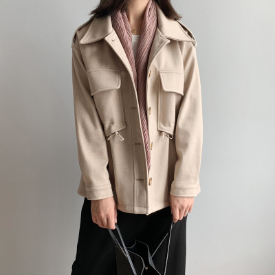 2019 Autumn New Loose Solid Short Woollen Coat Women Fashion Waist String Slim Turn-doen Collar Pocket Epaulet Treanch Female, Black
2019 Autumn New Loose Solid Short Woollen Coat Women Fashion Waist String Slim Turn-doen Collar Pocket Epaulet Treanch Female, Black