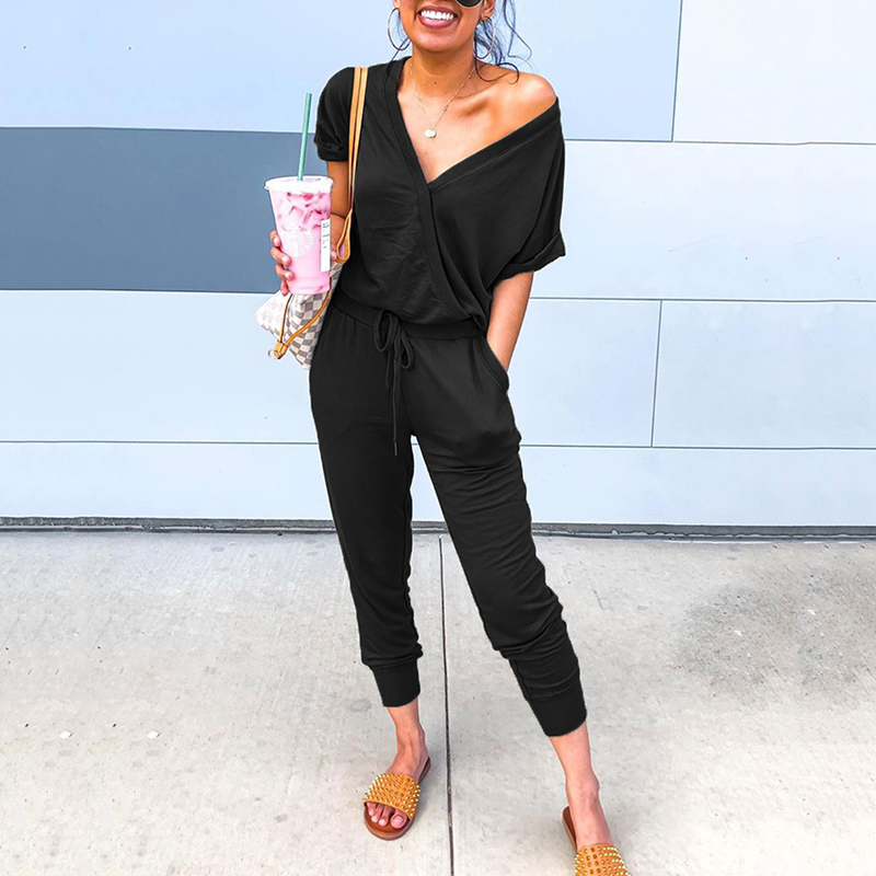 New slim summer sexy jumpsuit women short sleeve rompers overalls jumpsuits solid v-neck black jump suit pocket female clothes, Green
New slim summer sexy jumpsuit women short sleeve rompers overalls jumpsuits solid v-neck black jump suit pocket female clothes, Green