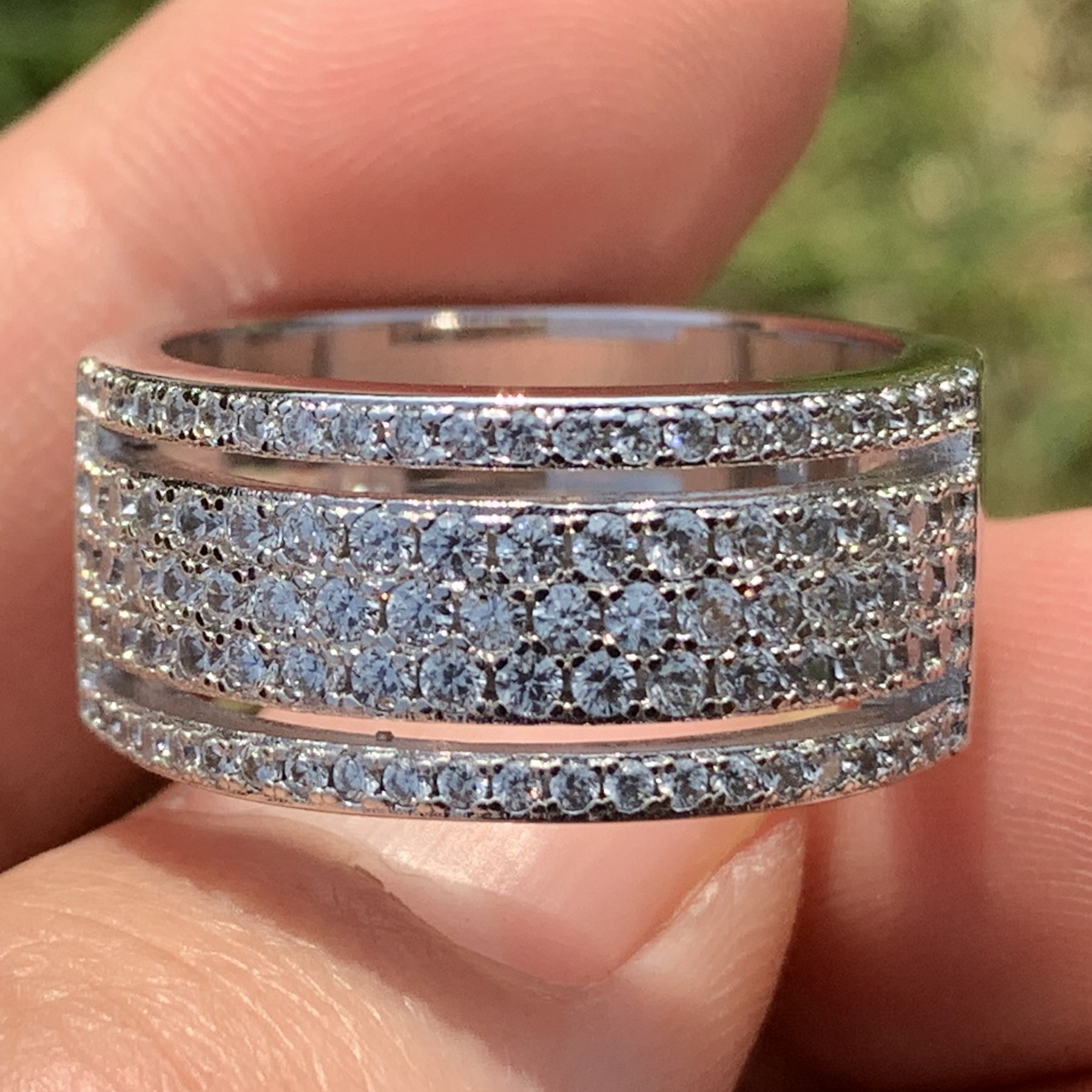 Rulalei Sparkling Luxury Jewelry 925 Sterling Silver Pave White Sapphire CZ Diamond Gemstones Party Promise Women Wedding Band Ring Gift