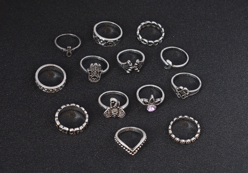 bohemian retro crown gem big palm elephant 13 piece set ring womens crystal joint ring set punk gift