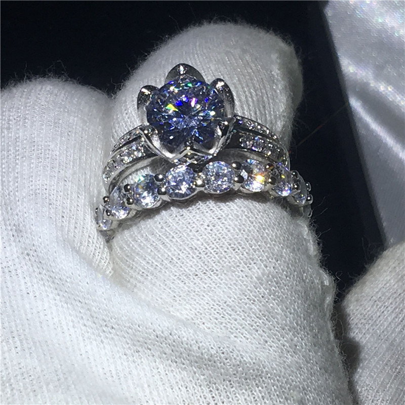 choucong Flower ring set 3ct Clear Diamond 925 Sterling silver Engagement Wedding Band Rings For Women Men Jewelry