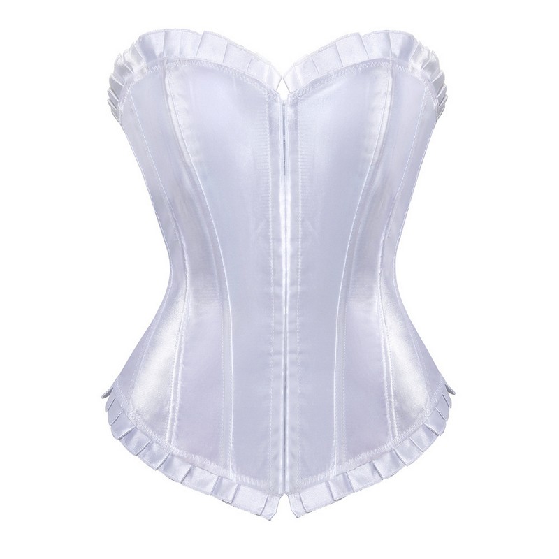 Frill Satin Corset Top Women Plus Size S-6XL Gothic Overbust Lace-up Bodyshaper White Bridal Corset Fashion Waist Cincher Dancing Bustiers