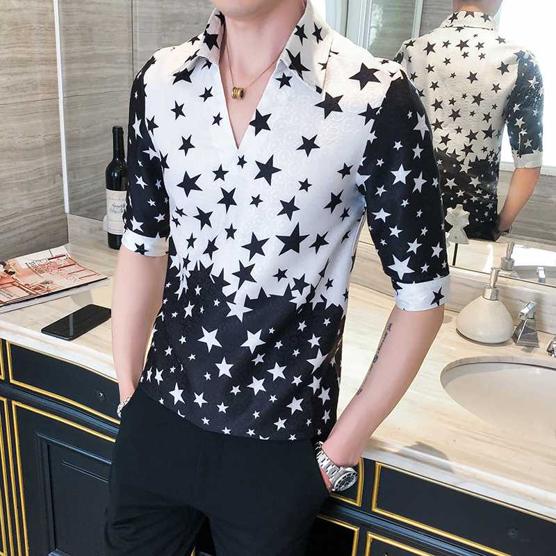 Korean Half Sleeve Shirt Men Streetwear Fashion Star Splice Mens Casual Shirt Slim Fit Men Dress Tuxedo Camiseta Masculina, Black and white
Korean Half Sleeve Shirt Men Streetwear Fashion Star Splice Mens Casual Shirt Slim Fit Men Dress Tuxedo Camiseta Masculina, Black and white