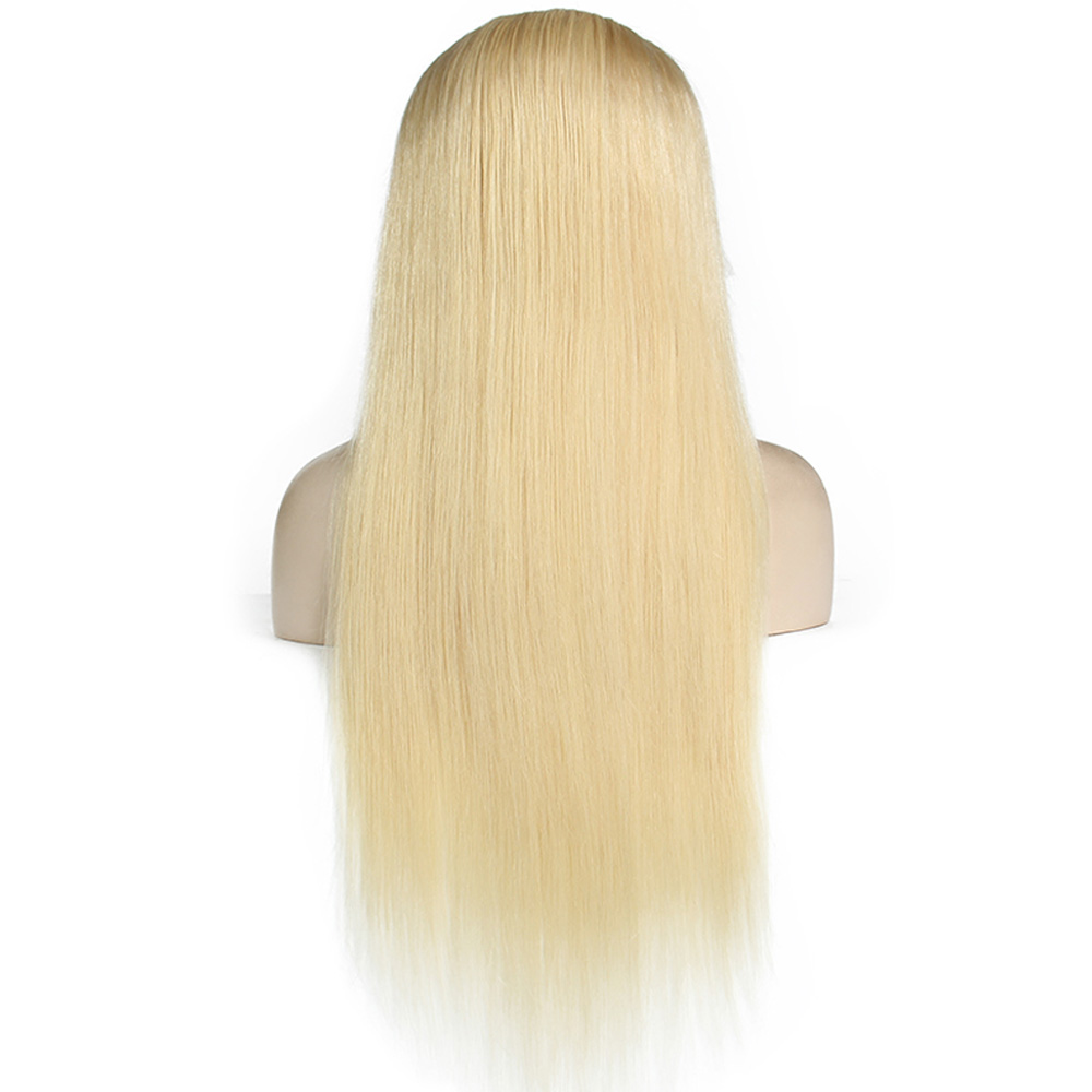Full Lace Human Hair Wigs 180Density Brazilian Blonde #613 Human Hair Straight Thick Glueless Lace Front Wigs With Baby Hair