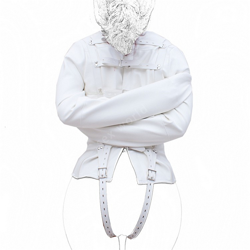 Women's Straitjacket Gimp Bag Harness PU Leather Straitjacket Bondage Restraint Adult Couple Game Straight Jacket Adults Sex Toy Y191203