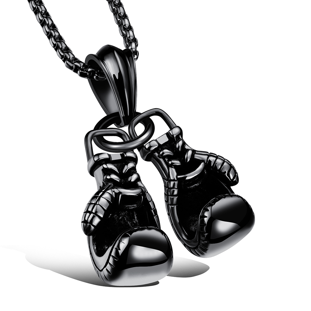 Cool Sport Fitness Pair Boxing Glove Pendant Necklace Stainless Steel Workout Jewelry Gold Plated New Men Necklace Charm Pendants