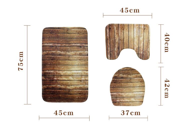 3D Wood Printed Toilet Cover Set Shower Bath Rugs Lid Toilet Cover + Toilet Mat Non Slip Water Absorption Rug