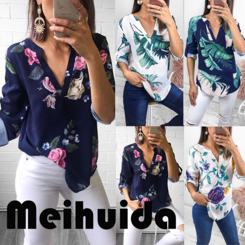 Fashion Women Three Quarter Sleeve V neck Floral Shirts Ladies Summer Casual Blouse Shirt
Fashion Women Three Quarter Sleeve V neck Floral Shirts Ladies Summer Casual Blouse Shirt