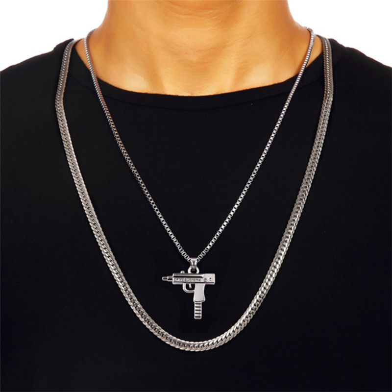 Pendant Necklace Uzi Gold Chain Hip Hop Long Pendant Necklace Men Women Fashion Brand Hiphop Jewelry