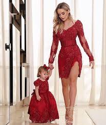 Modest Red Lace mother of the bride dresses sheath mini short beaded formal evening party gowns Long Sleeves Mother Daughter Plus Size 2019