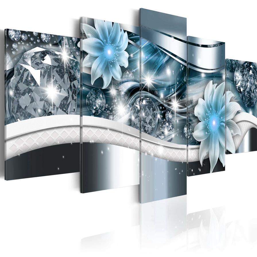 Unframed 5 Panels Abstract Flowers Painting Purple Flower Oil Pictures Living Room Decoracion Paintings 5 Piece Canvas Wall Art No Frame (Un