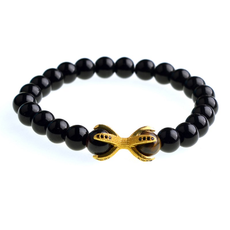 Black agate bracelet Micro inlaid zircon octagonal alloy bracelet men and women personality popular bracelet