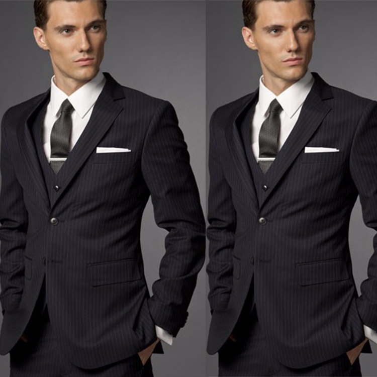 Fashion Wedding Tuxedos Pinstripe Two Button Men 3 Pieces Suits Custom Made Formal Groom Wear Clothing Blazer