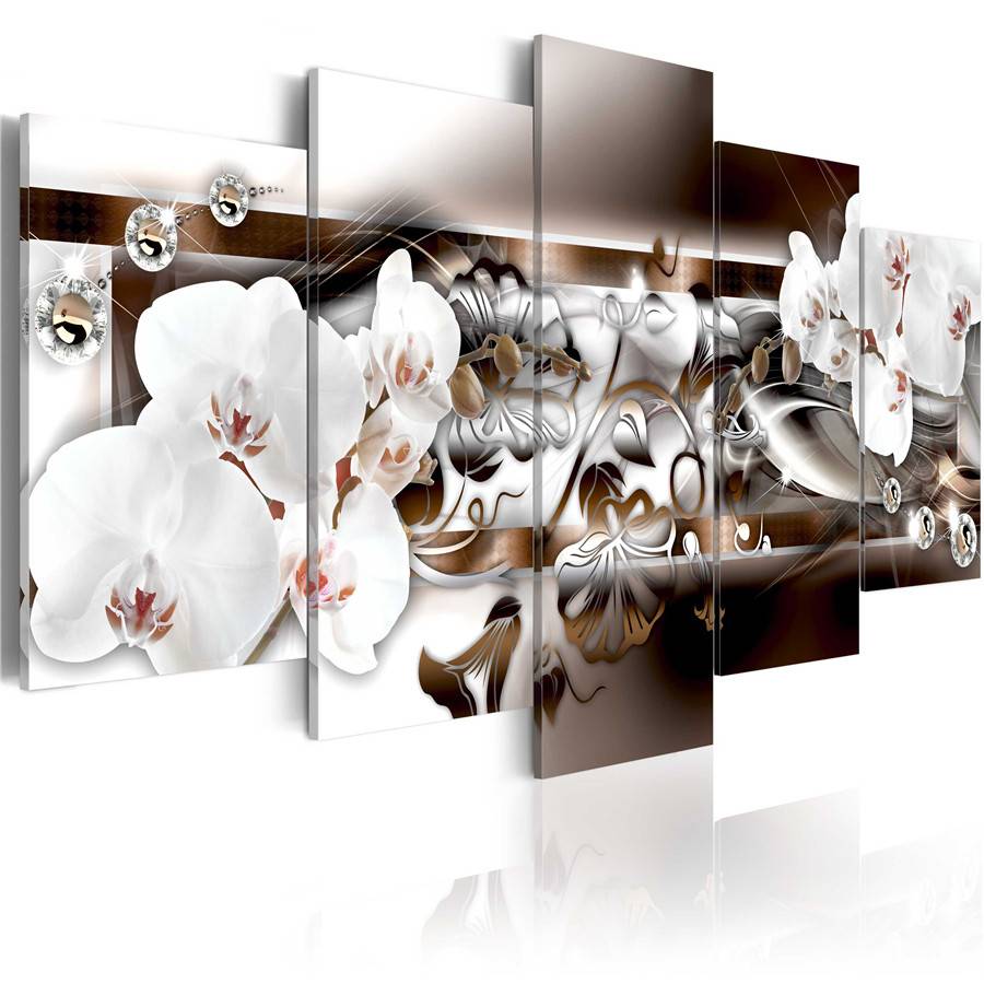 Fashion Wall Art Canvas Painting 5 Pieces Red Yellow Purple Diamond Lilies Flower Modern Home Decoration, No Frame