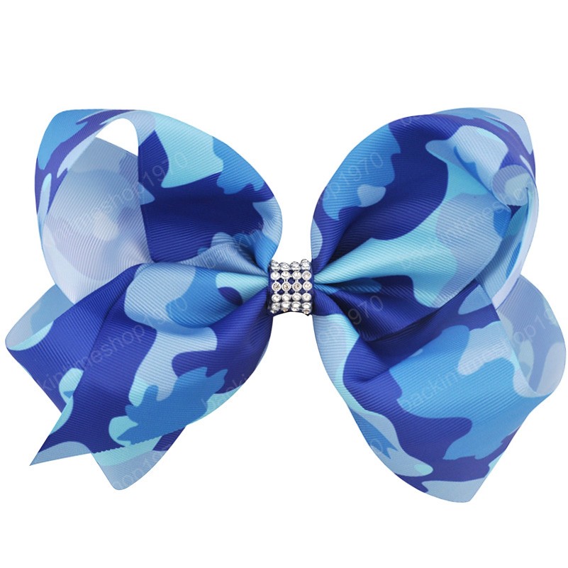 8Inch Large Ribbon Hair Bows Print Camouflage Girls Barrettes Hair Accessories For Women Festival Hair Clip Rhinestone Headdress