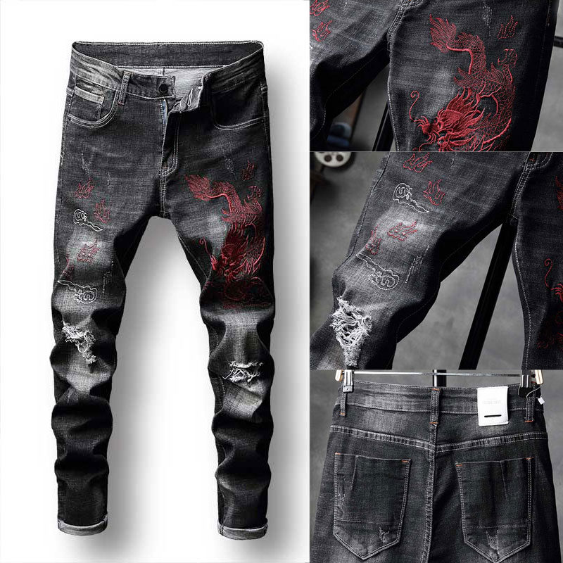 Men Painted jeans Embroidery Distressed Patches Denim Pants Casual Fashionable Pencil Pants Mid Waist Colorful, J-1636
Men Painted jeans Embroidery Distressed Patches Denim Pants Casual Fashionable Pencil Pants Mid Waist Colorful, J-1636
