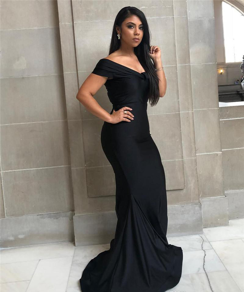 2019 Black Bridesmaid Dress Cheap Off Shoulder Summer Country Garden Formal Wedding Party Guest Maid of Honor Gown Plus Size Custom Made
