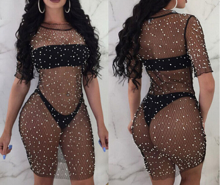 Drop Shipping Sequins Beach Dress Women Mesh Transparent Cover Up Short Sleeve Ladies Swimsuit High Waist Bathing Suit Cover-Up
Drop Shipping Sequins Beach Dress Women Mesh Transparent Cover Up Short Sleeve Ladies Swimsuit High Waist Bathing Suit Cover-Up