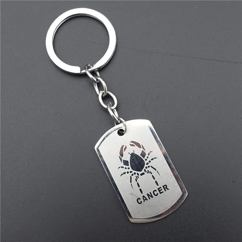 Stainless Steel Astrology Zodiac Sign Dog Tag Keychain Constellation Horoscopes Keyrings Birthday Gift Key Chain 12 Pieces/Lot Assorted