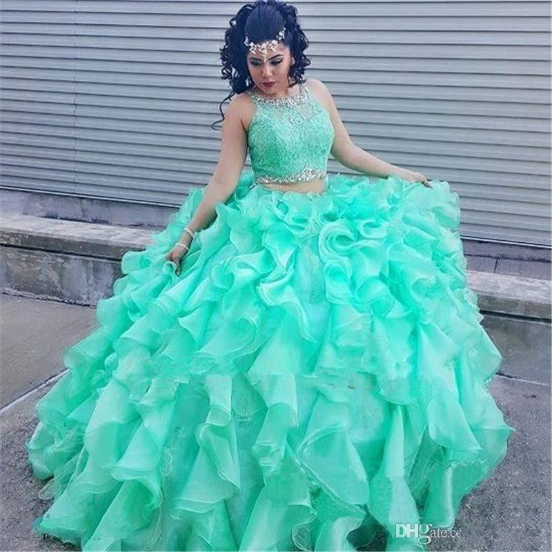 Mint Green Ball Gown Two-Piece Quinceanera Dresses Organza Ruffles Prom Formal Gowns Beaded Lace Jewel Quinceanera Dresses, White
Mint Green Ball Gown Two-Piece Quinceanera Dresses Organza Ruffles Prom Formal Gowns Beaded Lace Jewel Quinceanera Dresses, White
