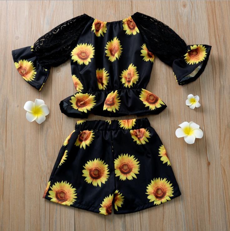 Baby Girl Clothes Floral Print Tops Shorts 2pcs Sets Summer Baby Girl Flare Sleeve Clothes Set Toddler Girl Boutique Outfits DW5175