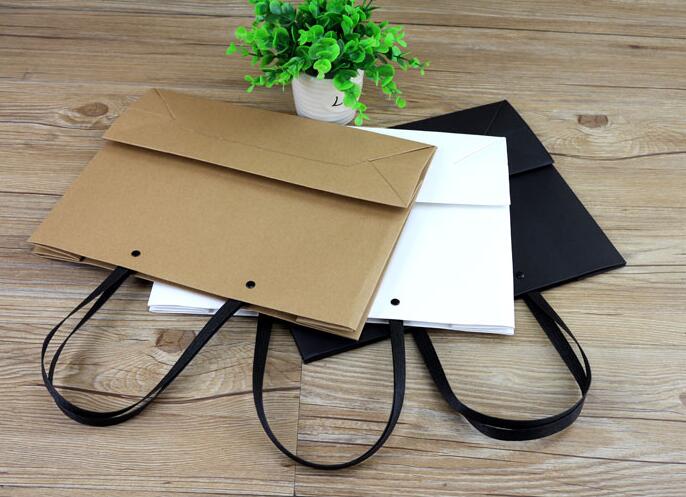 20pcs 25*9*17cm Thick White/Black/Kraft Paper Bag Large Cardboard Paper Shopping Bags with String Custom Printed(300pcs)