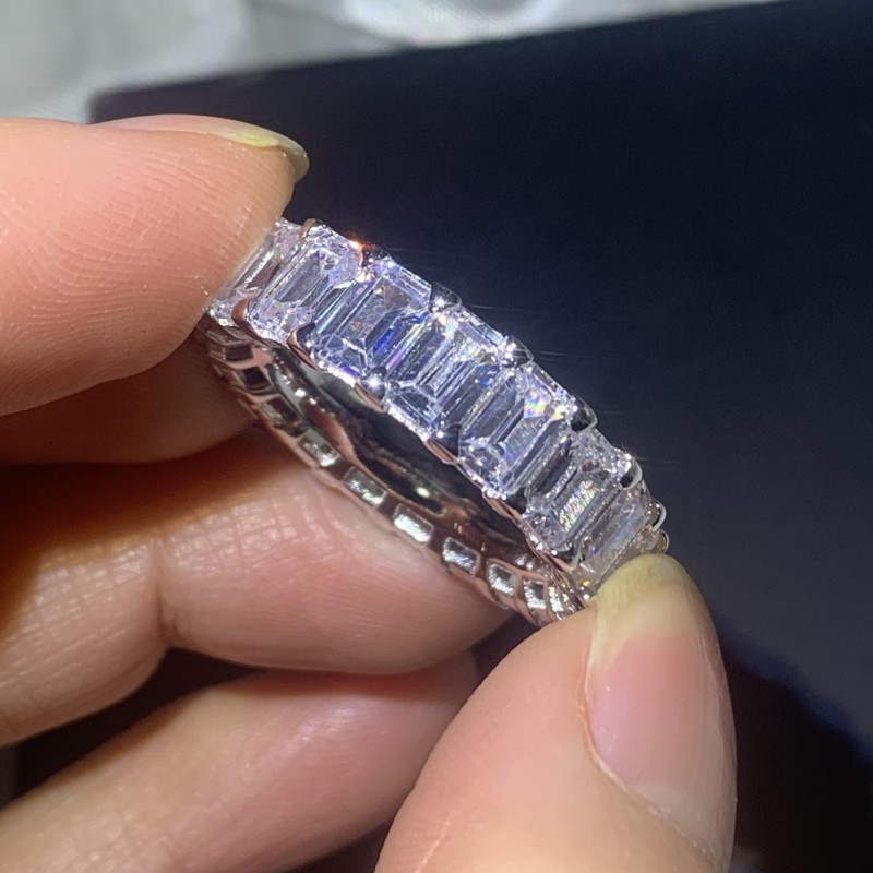Handmade Luxury Jewelry 925 Sterling Silver Emerald Cut White Topaz CZ Diamond Gemstones Promise Women Wedding Bridal Ring For Lovers' Gift