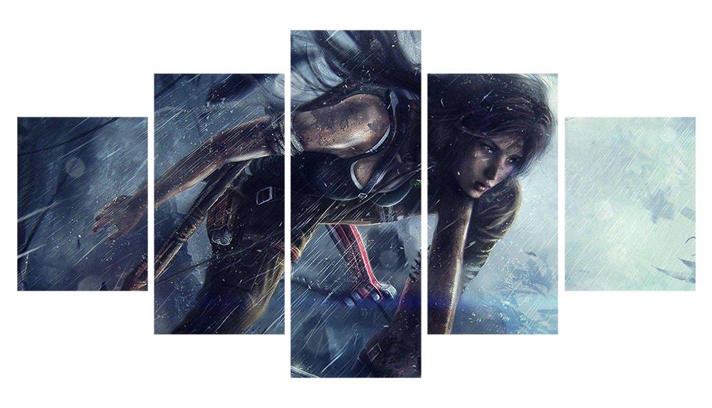 5pcs/set Unframed Rise of the Tomb Raider Laura in the Rain Poster Print On Canvas Wall Art Painting For Living Room Decor