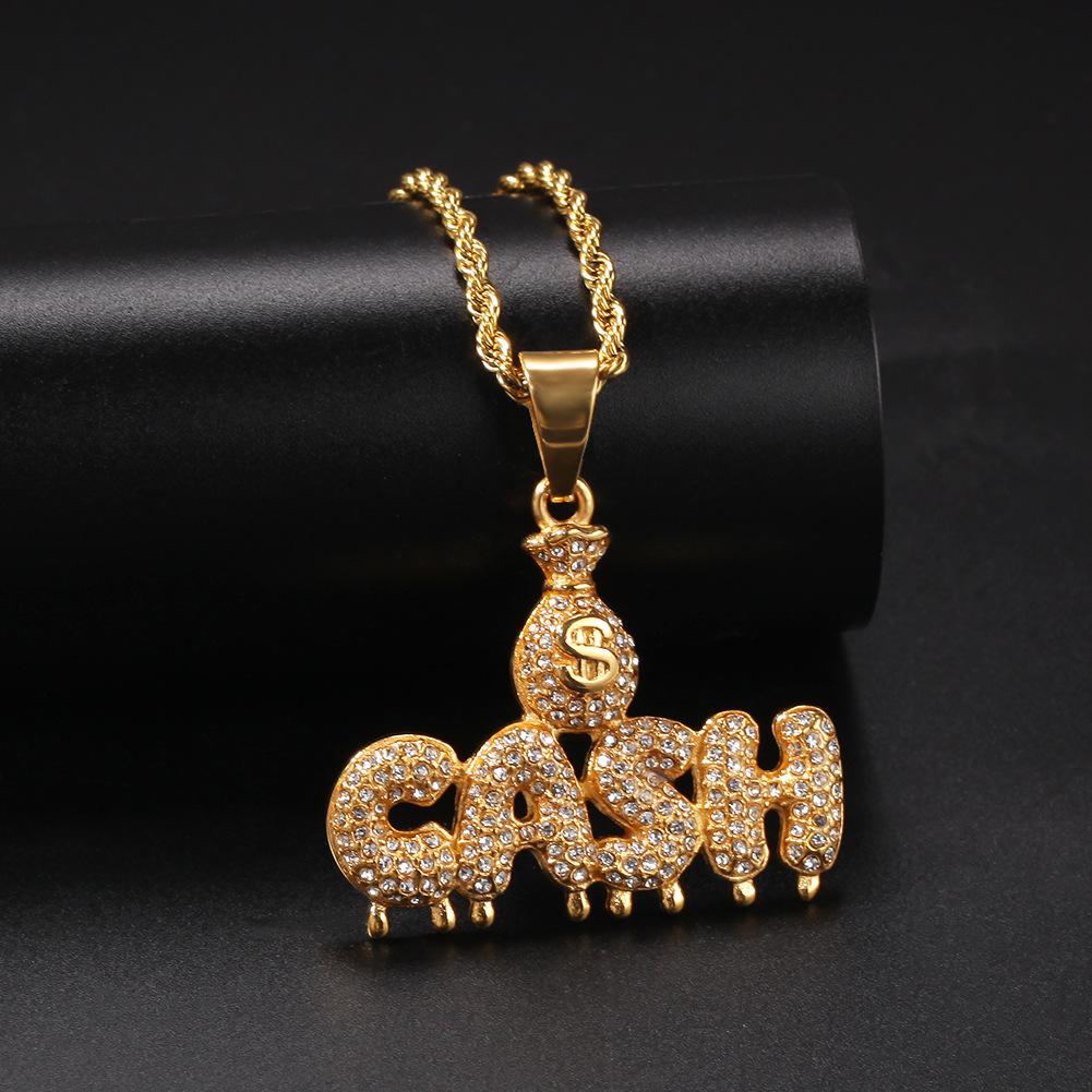 New guys Gold Stainless Steel Bling Diamond US Dollar Sign Money Cash Letters Pedant Necklace Hip Hop Rapper Club Jewelry Gifts for Men