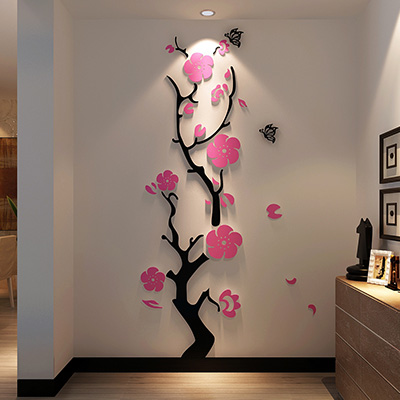 Plum flower 3d Acrylic mirror wall stickers Room bedroom DIY Art wall decor living room entrance background wall decoration6831638