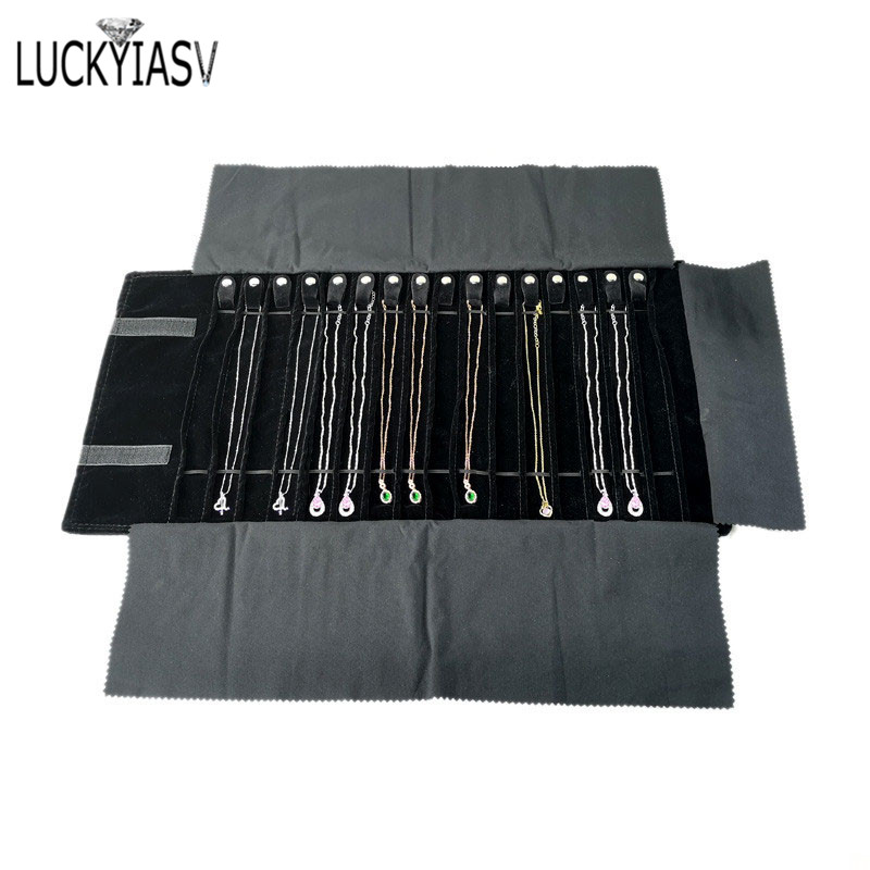 New Fashion Black Velvet Jewelry Roll Bag Grey Pendant Bracelet Organizer Storage Pouch Portable Necklace Display Travel Cases