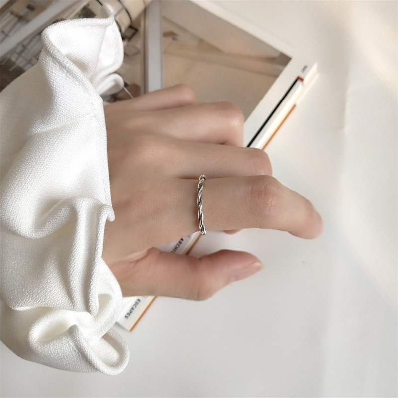 Authetic 925 Sterling Silver Twist Woven Rings For Girls Students Vintage Silver Open Size Finger Ring Lovers Gifts