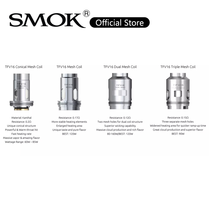 SMOK TFV16 Conical Mesh Coil nexMesh Technology Dual Mesh Coils 0.15ohm TFV16 Triple Mesh Coil Replacement Coils For TFV16 Tank 100% Origial
SMOK TFV16 Conical Mesh Coil nexMesh Technology Dual Mesh Coils 0.15ohm TFV16 Triple Mesh Coil Replacement Coils For TFV16 Tank 100% Origial