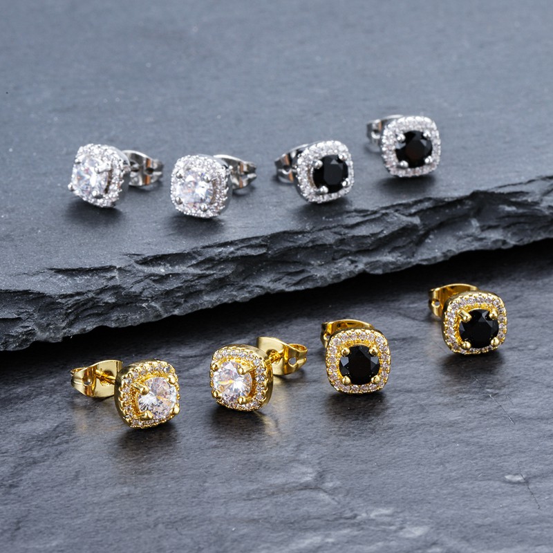 Mens Hip Hop Stud Earrings Jewelry High Quality Fashion Round Gold Silver Black Diamond Earring