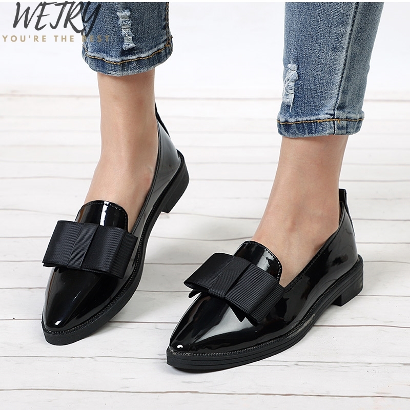 Autumn Flats Women Shoes Bowtie Loafers Patent Leather Women's Low Heels Slip On Footwear Female Pointed Toe Thick Heel, Black
Autumn Flats Women Shoes Bowtie Loafers Patent Leather Women's Low Heels Slip On Footwear Female Pointed Toe Thick Heel, Black