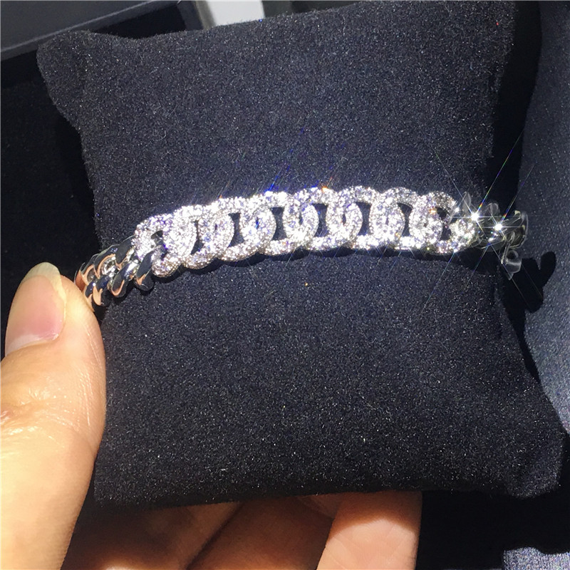 Vecalon Bangle Micro Pave 400pcs cubic zirconia 925 Sterling Silver Filled Bracelet bangle for womens Wedding accessaries Gift