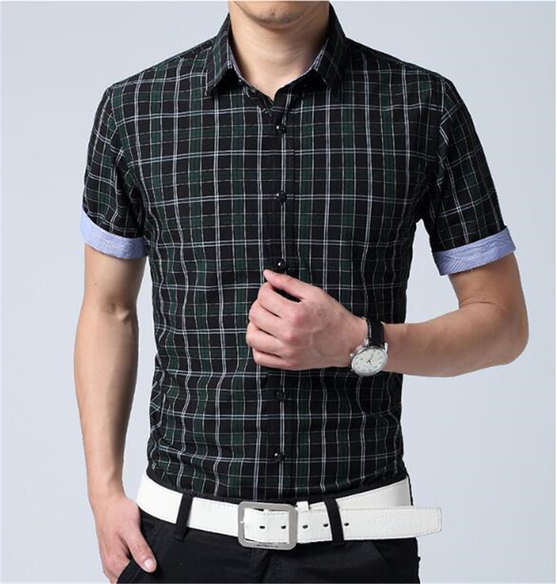 New Fashion Mens Short Sleeved Shirt Summer Mens Business Dress Shirt Casual Short Sleeve Plaid Shirt Mens Clothes