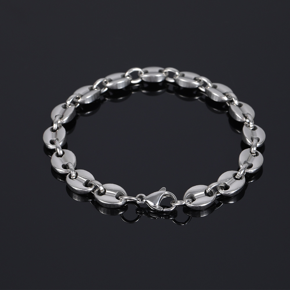 7-9inch Hip Hop Handcuffs Shape Chain Bracelets Stainless Steel 18K Gold Plated Coffee Beans Links