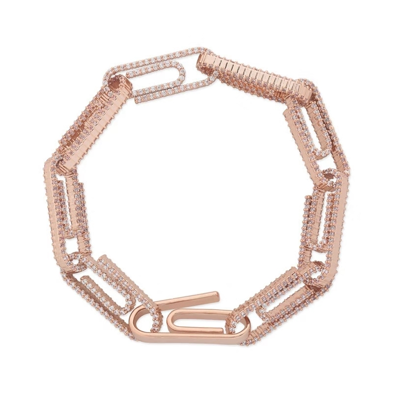 7 8 inches 1cm iced out chains bracelets for men luxury designer bling diamond paper clip bracelet gold silver cuban link chain je