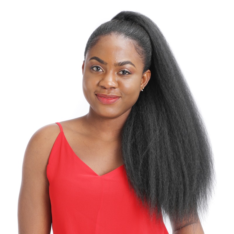 Coarse Yaki Ponytail 100% Human Hair Drawstring Ponytail With Clips In For Women Peruvian Virgin Kinky Straight Ponytail Hair Extension 140g