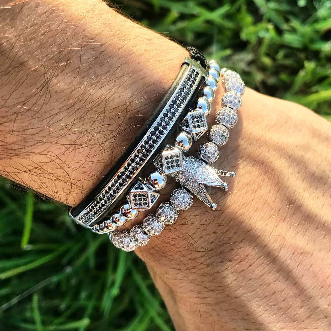 3pcs/set Men Bracelet jewelry crown charms Macrame beads Bracelets for women masculina pulseira feminina Gift Valentine's Day Christmas