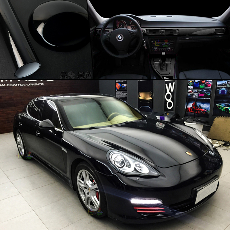 3 Layers Glossy Black Vinyl Wrap Car Wrap Air Bubble Shiny Black Vinyl Piano Black Gloss Car Wrap Foil 1.52x20m/Roll 5x65ft