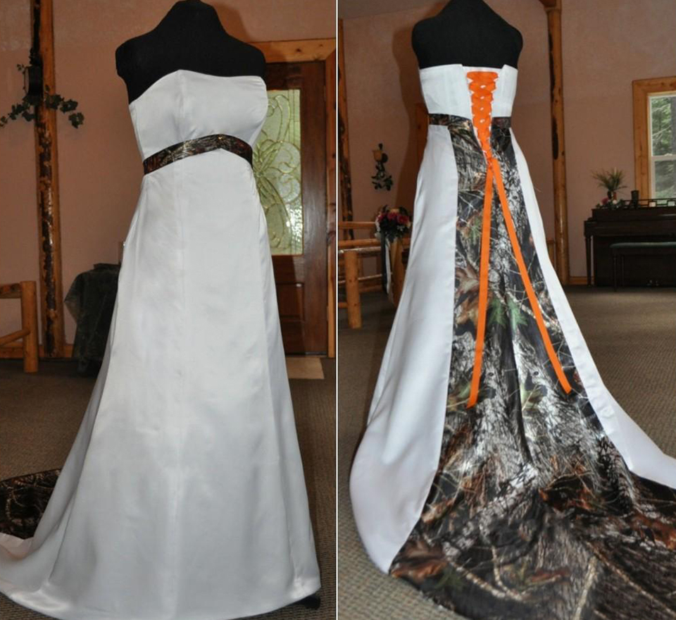 Stapless Satin Wedding Dress with Camo Ideas Sleevess Corset Camo Bridal Dress Gown with Orange Tie A Line Wed Dresses, Gold
Stapless Satin Wedding Dress with Camo Ideas Sleevess Corset Camo Bridal Dress Gown with Orange Tie A Line Wed Dresses, Gold