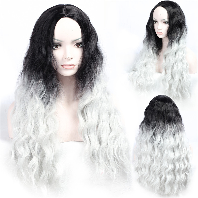 SHUOHAN 28inch Synthetic Wavy Wig For Women Ombre Black Silver Gray Heat Resistant High Temperature Fiber Long Cosplay SX160, As pic 
SHUOHAN 28inch Synthetic Wavy Wig For Women Ombre Black Silver Gray Heat Resistant High Temperature Fiber Long Cosplay SX160, As pic