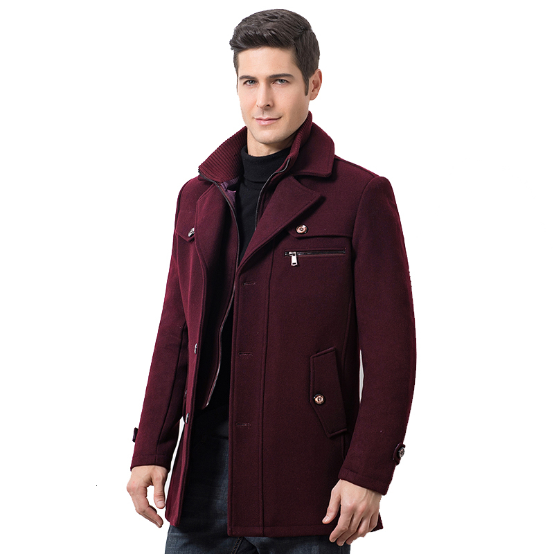 Winter Wool Thick Warm Coat Men Fashion Double Collar Windproof Smart Casual Mens Jackets Outwear Long Woolen Coats Drop LY191206