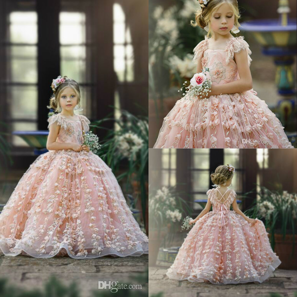 2020 Luxury Floral Ball Gown Flower Girl Dresses Jewel Neck Ruffle Beaded Hand Made Flower Girl Pageant Gowns Custom Made Birthday Gown